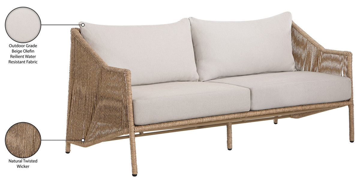 Coastline - Olefin Water Resistant Fabric And Wicker Outdoor Patio Loveseat - Beige
