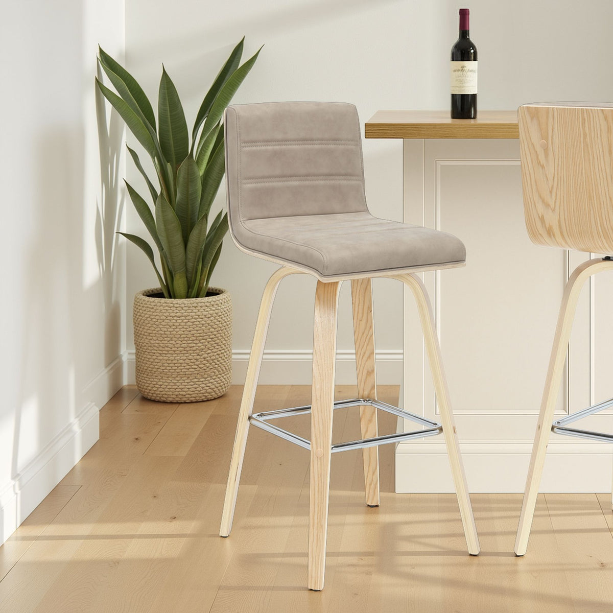 Vienna - 39.5" Swivel Bar Height Square Back Wood Bar Stool With Faux Leather Seat