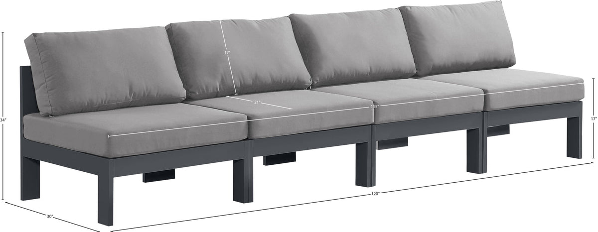 Nizuc - Outdoor Patio 4 Seat Armless Modular Sofa With Gray Frame