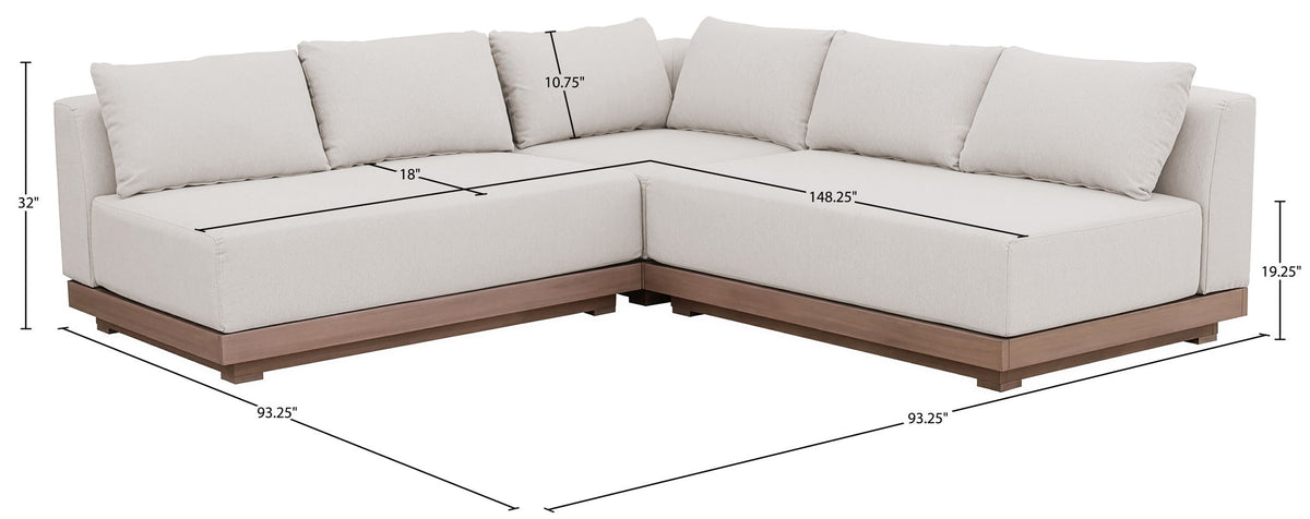 Solace - Olefin Performance Fabric 3 Piece Outdoor Patio Modular Sectional (2 Loveseats & Corner Chair)