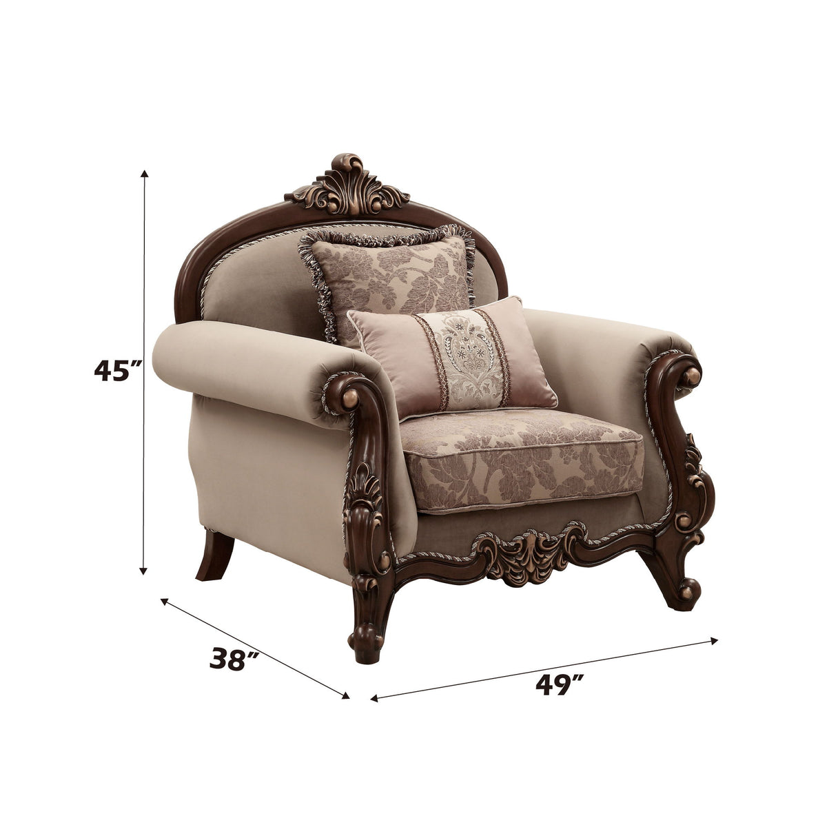 Mehadi - Chair With 2 Pillows - Velvet & Walnut