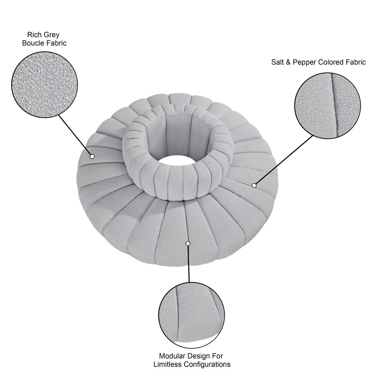 Arc - Boucle Fabric 8 Piece Round Modular Sofa