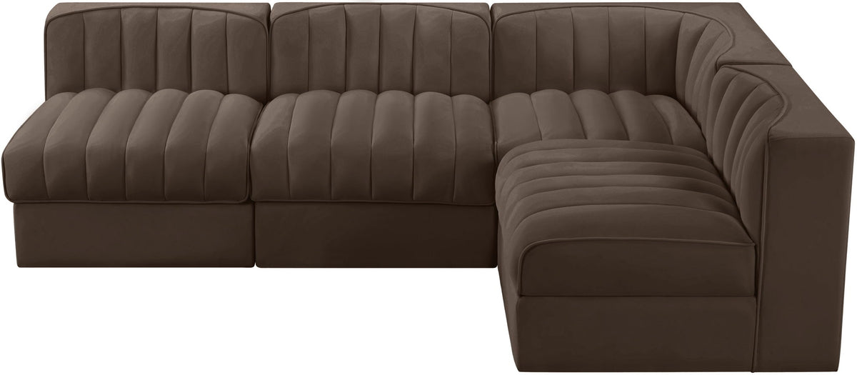 Rummi - Armless Velvet Performance Fabric Upholstered 4 Piece Modular Sectional