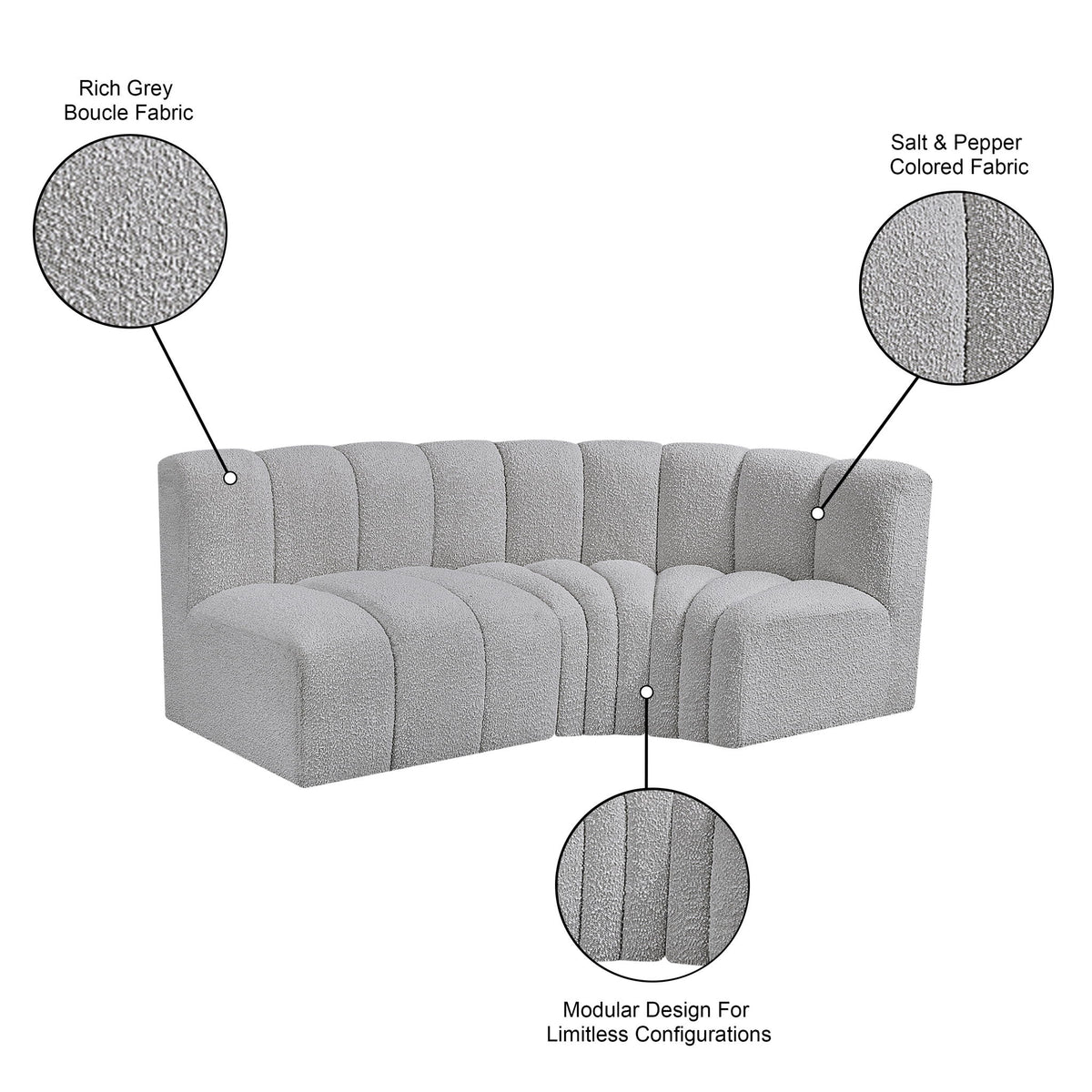Arc - Boucle Fabric 3 Piece Sofa