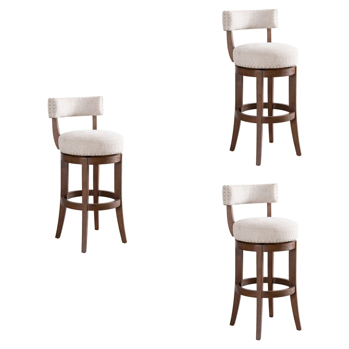Mystic - Solid Wood Upholstered 30" Bar Height Swivel Barstool