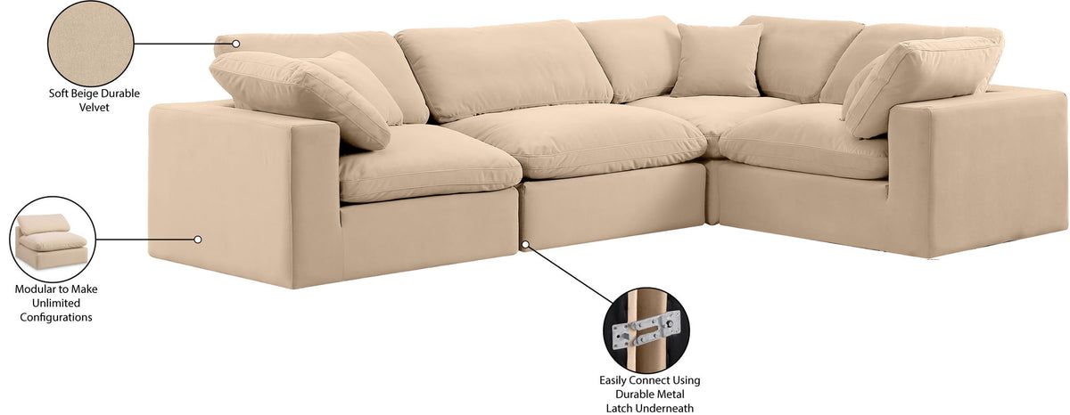 Comfy - 4 Piece Velvet Modular Sectional