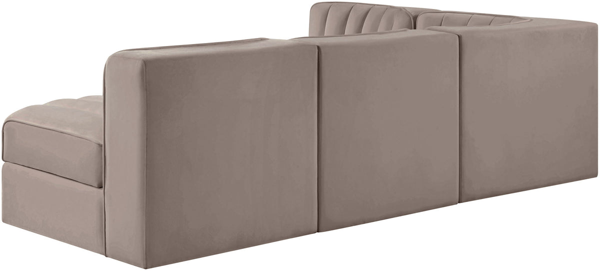 Rummi - Armless Velvet Performance Fabric Upholstered 4 Piece Modular Sectional