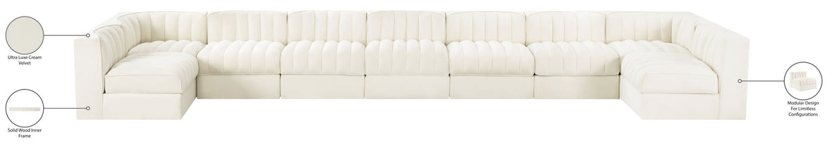 Rummi - Armless Velvet Performance Fabric Upholstered 9 Piece Modular Sectional