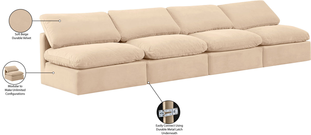 Indulge - Velvet 4 Seat Modular Armless Sofa