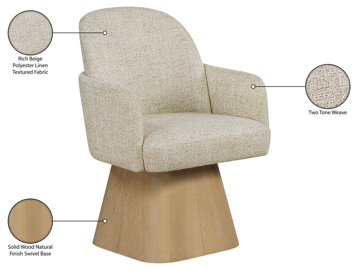Marlowe - Linen Textured Fabric Upholstered Swivel Dining Arm Chair - Stained Natural
