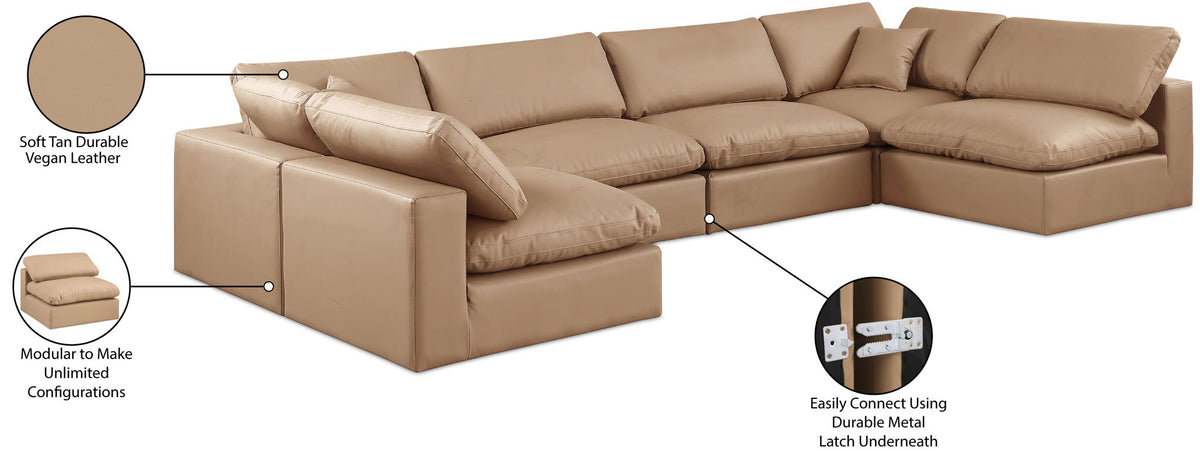 Comfy - 6 Piece Faux Leather Modular Armless Sectional - Tan