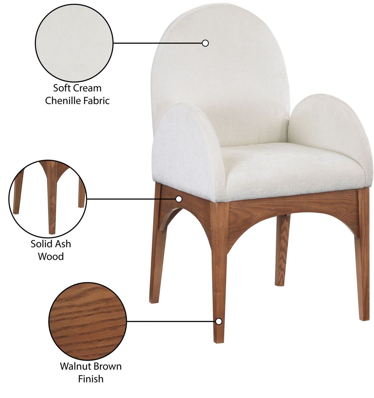 Waldorf - Chenille Dining Arm Chair With Brown Legs