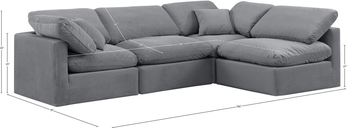 Indulge - Velvet 4 Piece Modular Sectional