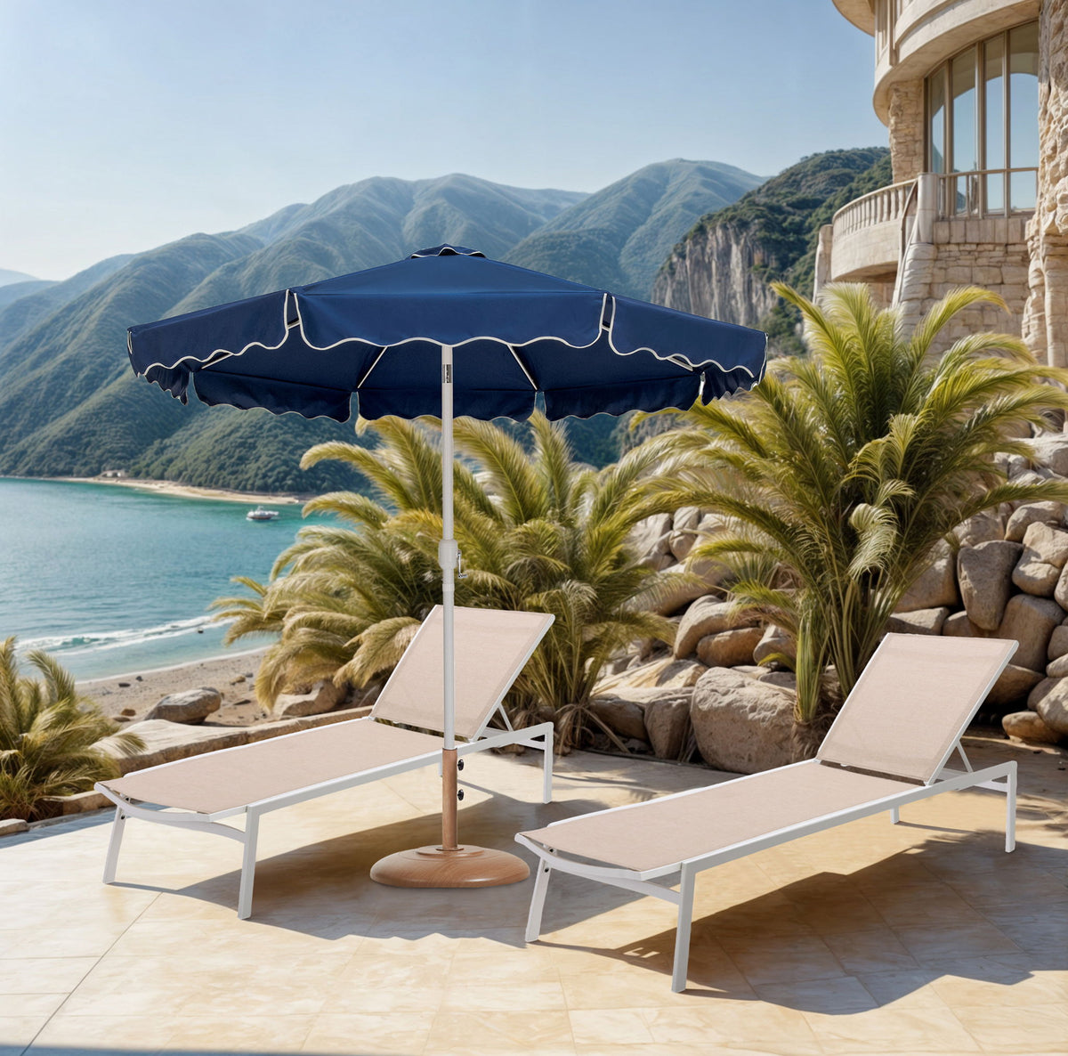 Amalfi - Patio Umbrella - Light Brown Base / White Pole