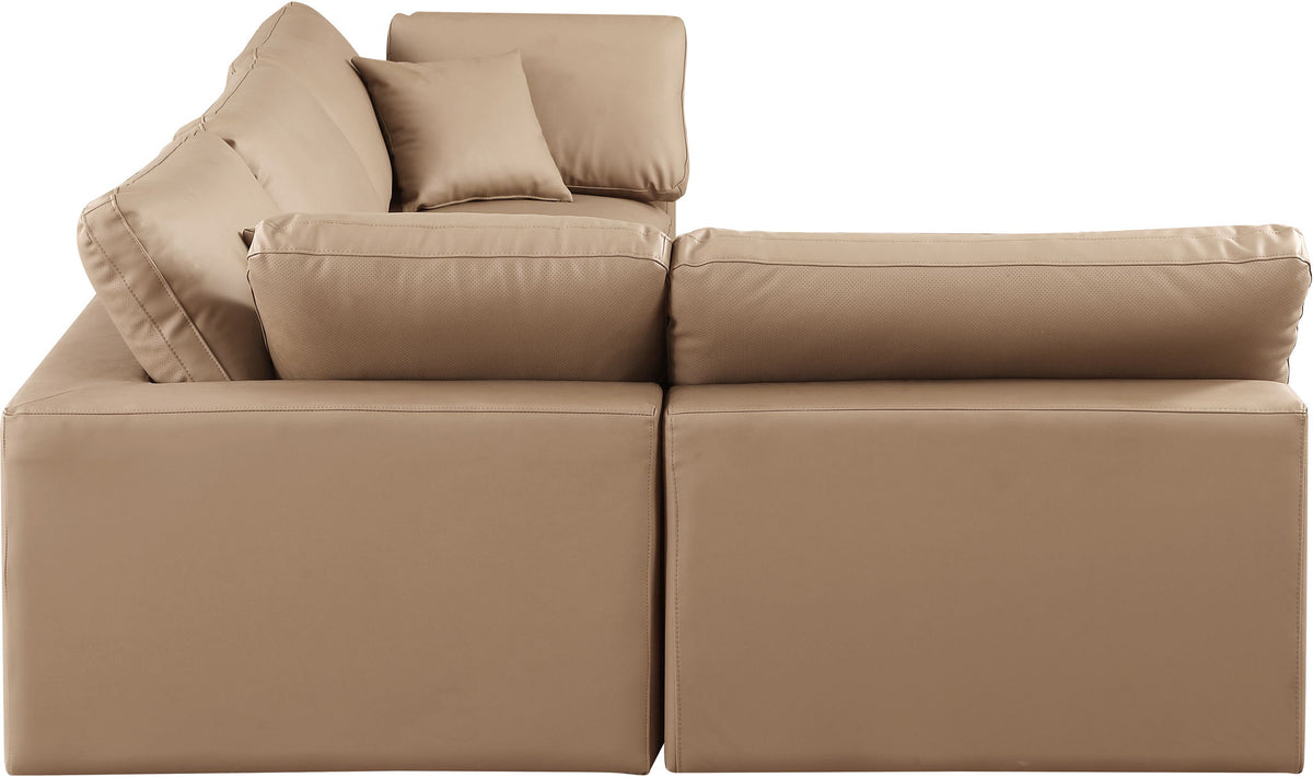 Comfy - 4 Piece Faux Leather Modular Armless Sectional - Tan