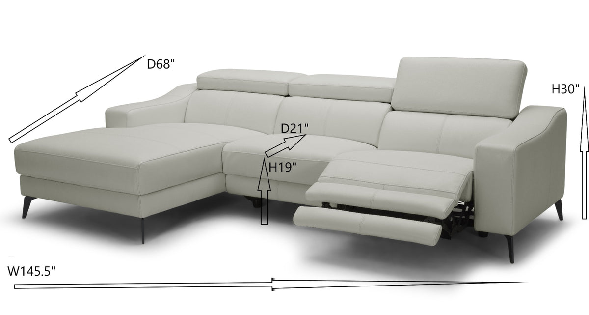 Rampart - Modern L-Shape LAF White Leather Sectional Sofa with 1 Recliner by VIG Furniture - View 3