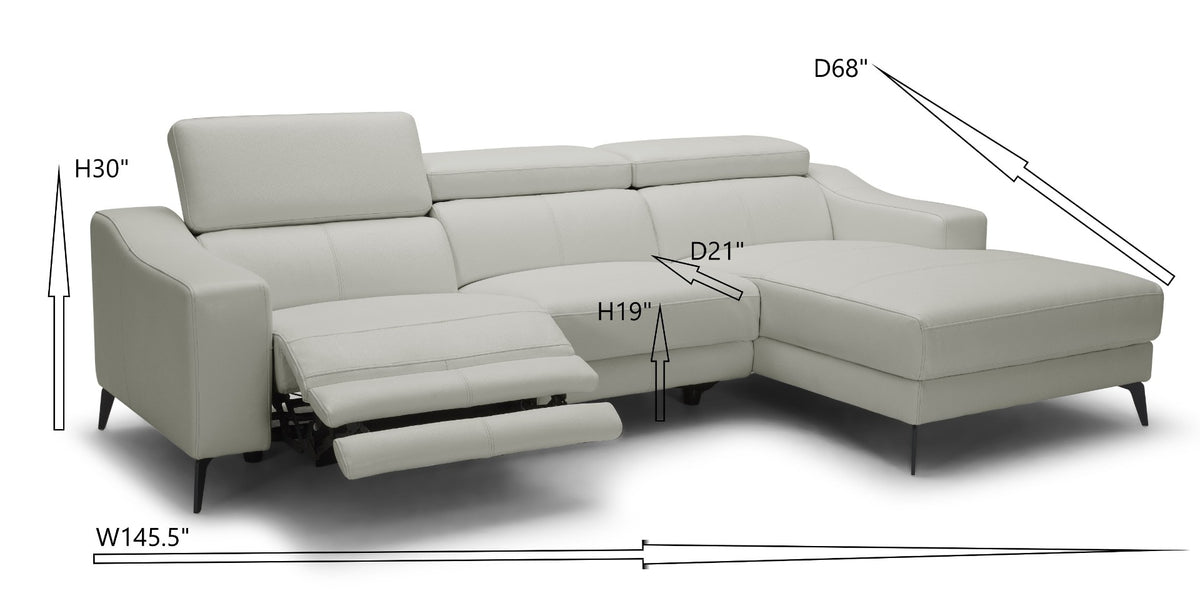 Rampart - Modern L-Shape RAF White Leather Sectional Sofa with 1 Recliner by VIG Furniture - View 3
