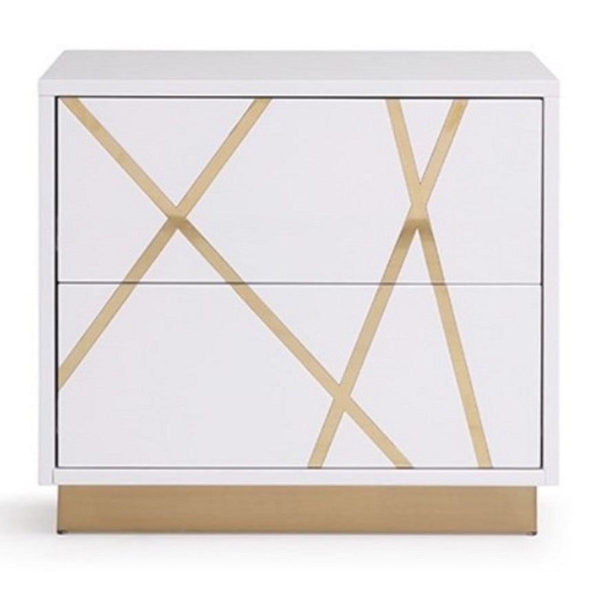 Nixa Modern Wide White and Gold Nightstand by VIG Furniture - View 1