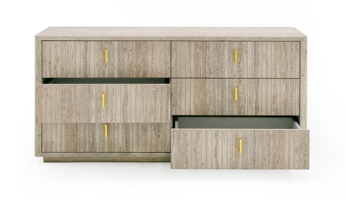 Roma - Modern Faux Travertine + Gold Dresser by VIG Furniture - View 2