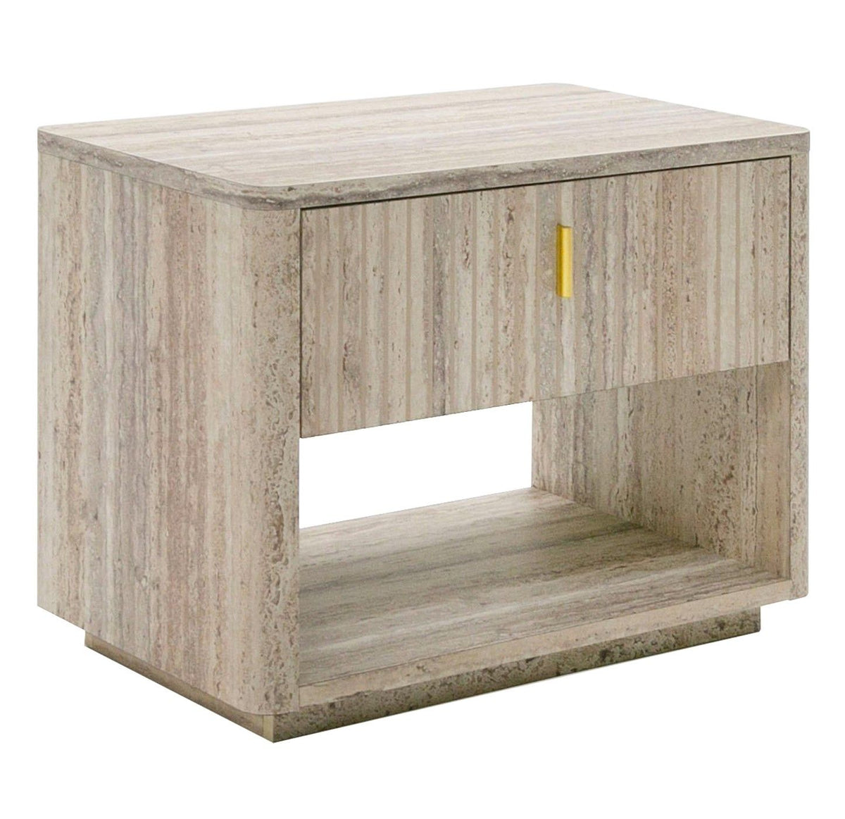 California King - Daystar + Roma - Modern Beige Velvet + Travertine + Gold Bedroom Set