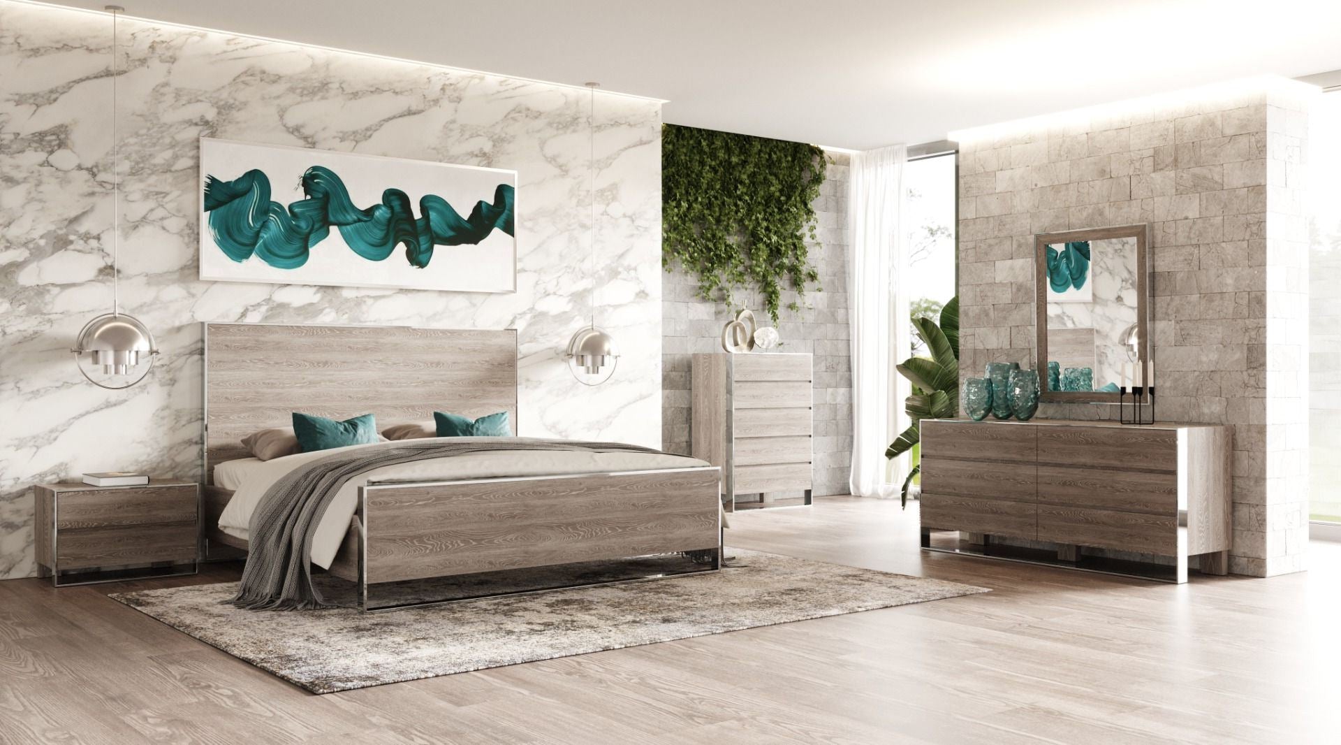 Eastern King Charlene Modern Grey Elm & Stainless Steel 4-Piece Bedroom Set by VIG Furniture - View 1