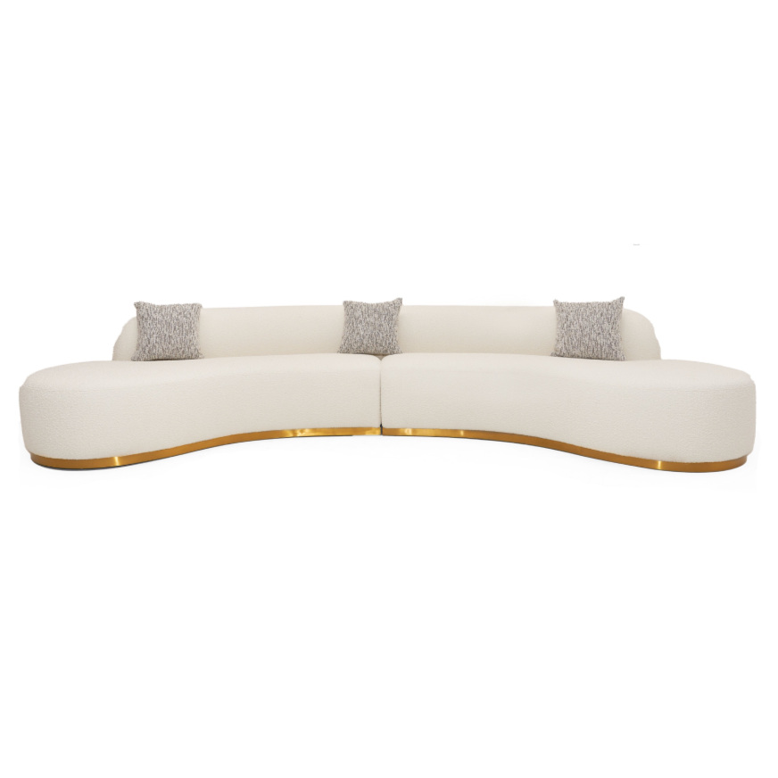 Frontier - Glam White Fabric Curved Sectional Sofa with Beige Pillows by VIG Furniture - View 1