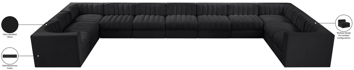 Rummi - Velvet Performance Fabric Upholstered 11 Piece Modular Sectional