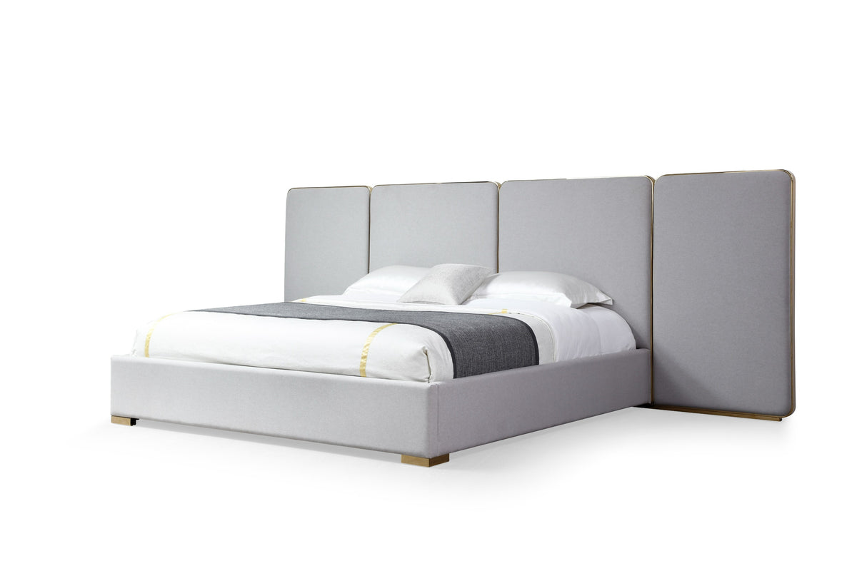 Athena - Modern Light Grey Linen + Gold Bed by VIG Furniture - View 2