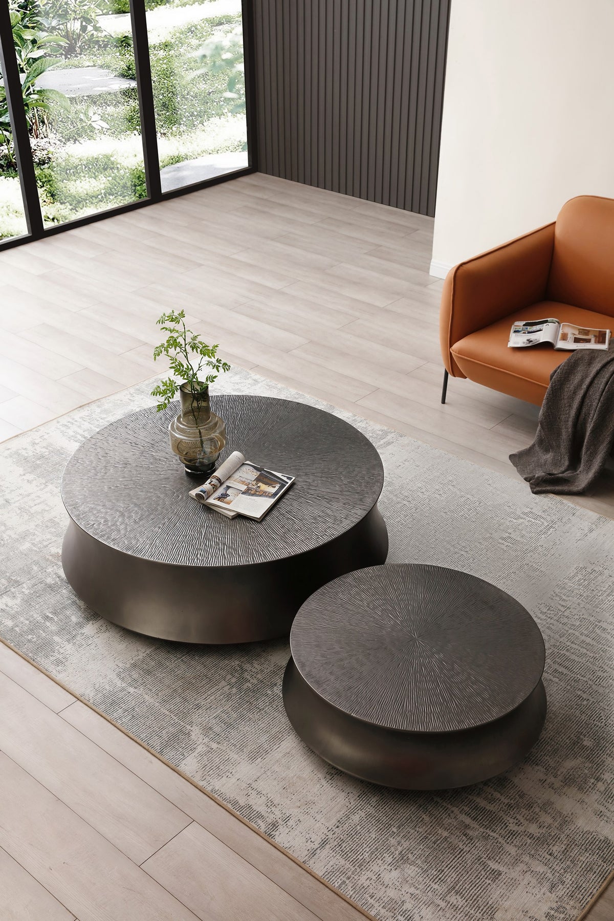 Airdrie - Modern Antique Grey Round Coffee Table Set by VIG Furniture - View 1