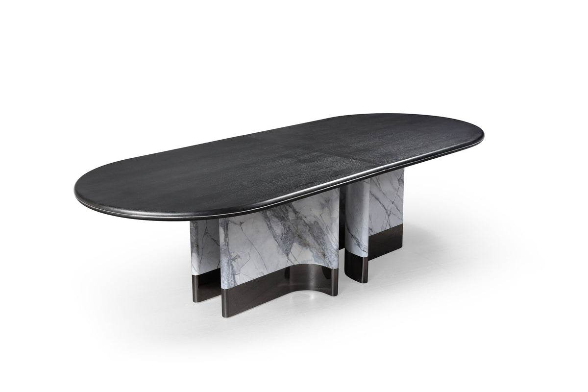 Renfew - Modern Black Oak + Faux Marble Oval Dining Table by VIG Furniture - View 2