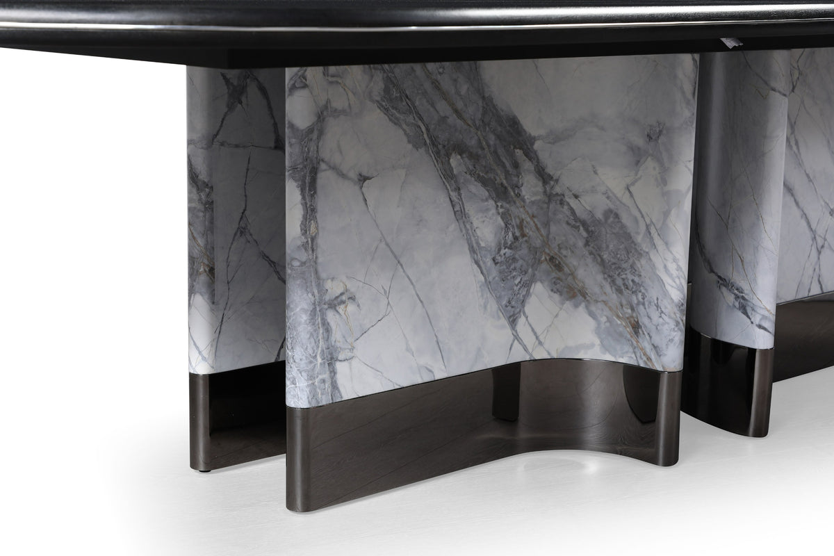 Renfew - Modern Black Oak + Faux Marble Oval Dining Table by VIG Furniture - View 4
