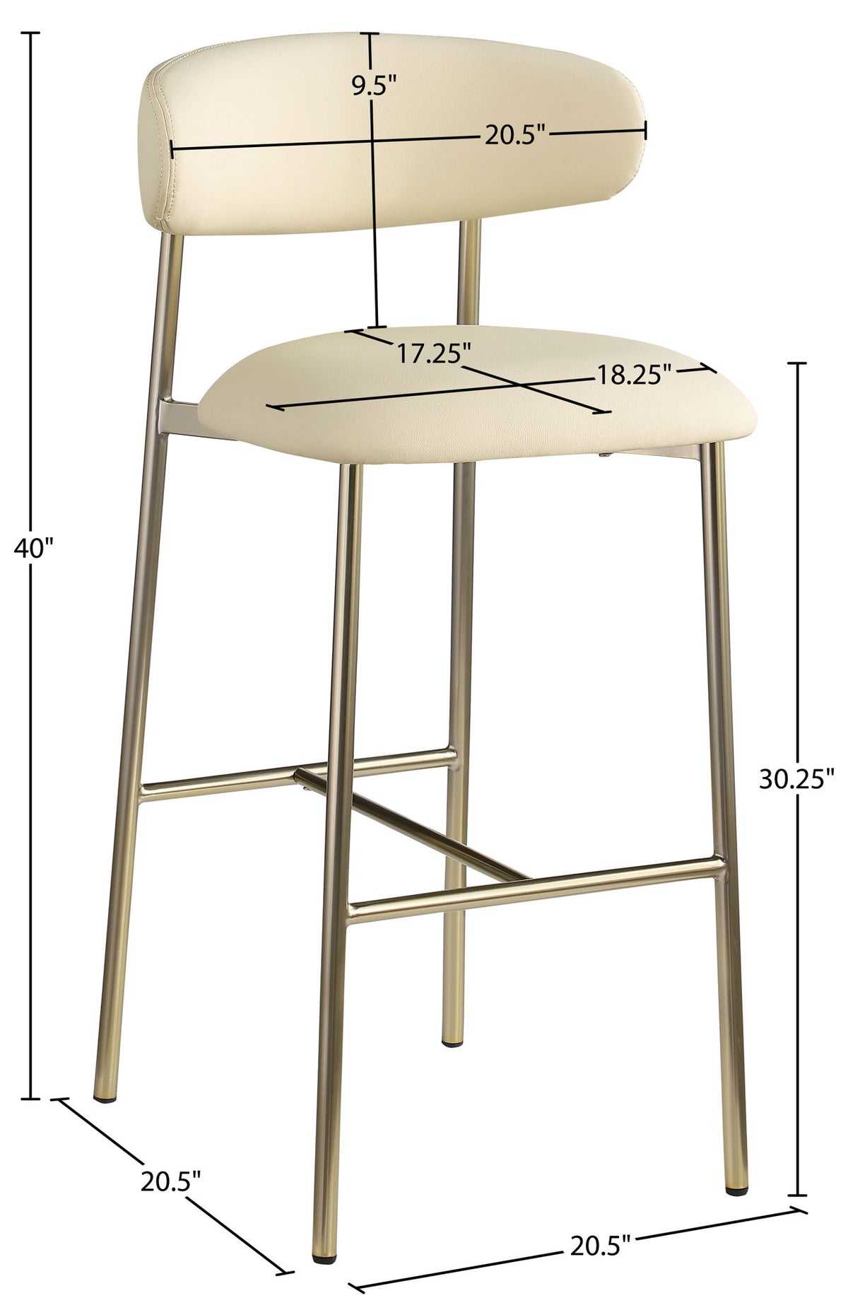 Lupita - Vegan Leather Upholstered Bar Stool (Set of 2) - Cream / Brushed Gold