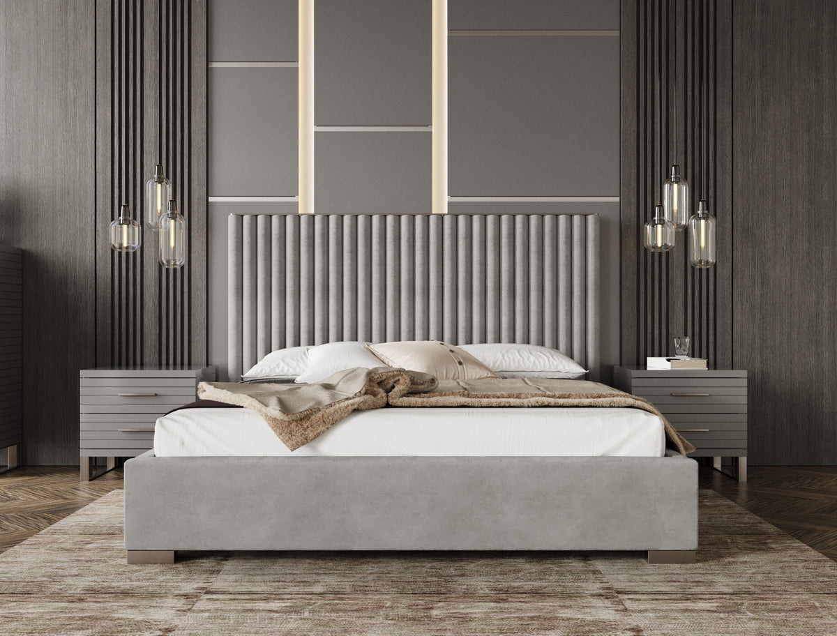 Splendor - Silver & Grey Velvet Upholstered Platform Bed Set by VIG Furniture - View 3