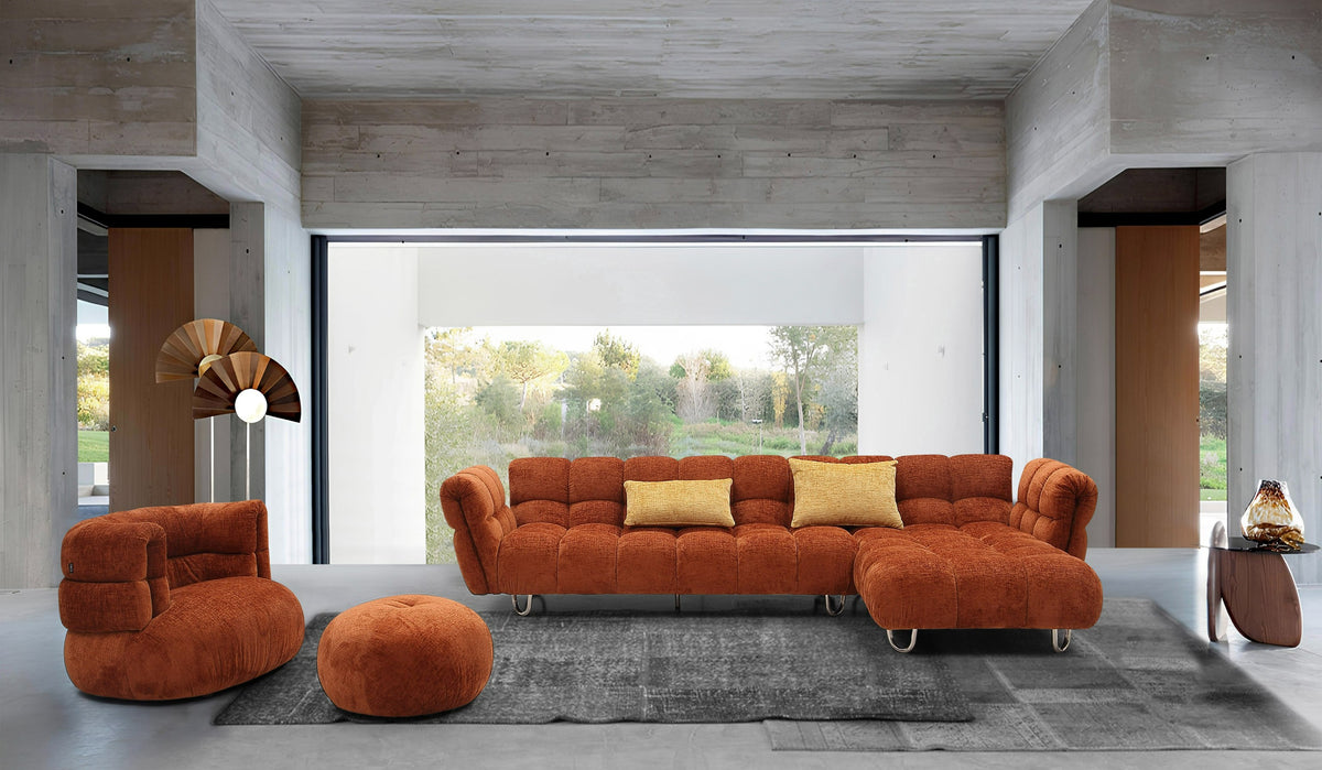 Jacinda - Modern Burnt Orange Fabric Right Facing Sectional Sofa + 2 Yellow Pillows by VIG Furniture - View 3