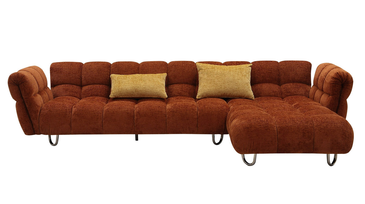 Jacinda - Modern Burnt Orange Fabric Right Facing Sectional Sofa + 2 Yellow Pillows by VIG Furniture - View 4