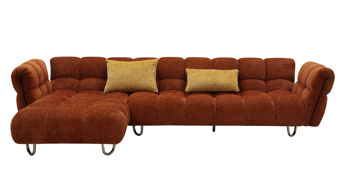 Jacinda - Modern Burnt Orange Fabric Left Facing Sectional Sofa + 2 Yellow Pillows by VIG Furniture - View 4