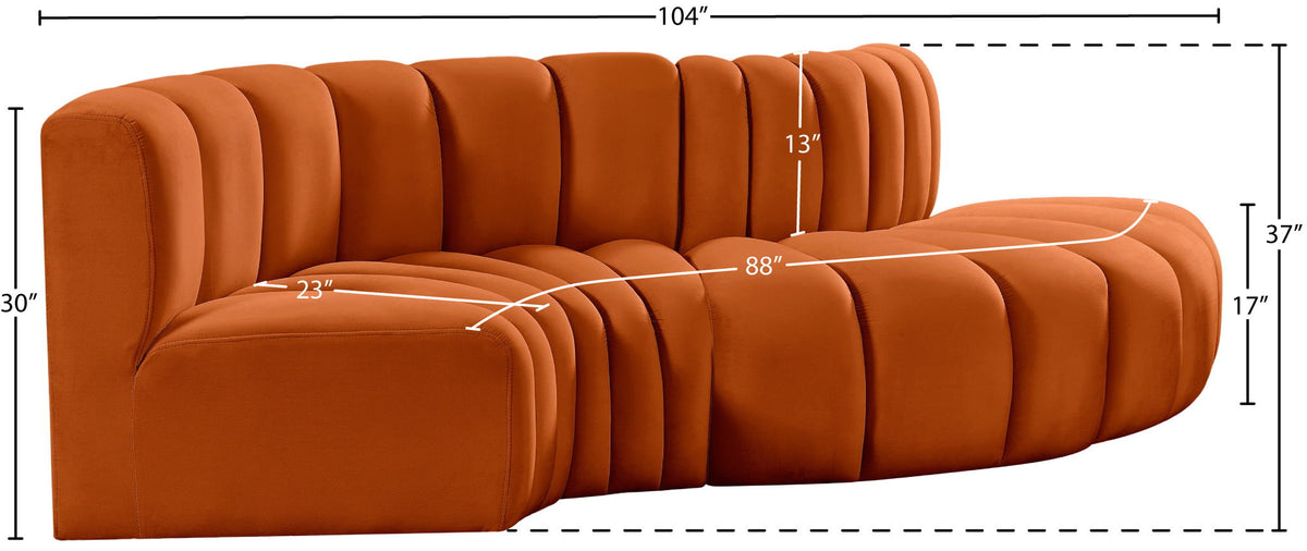 Arc - Velvet 4 Piece L-Shaped Modular Sofa