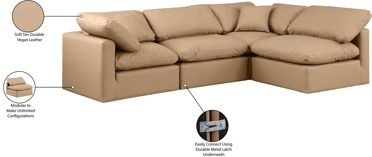 Indulge - Faux Leather 4 Piece Modular Sectional - Tan