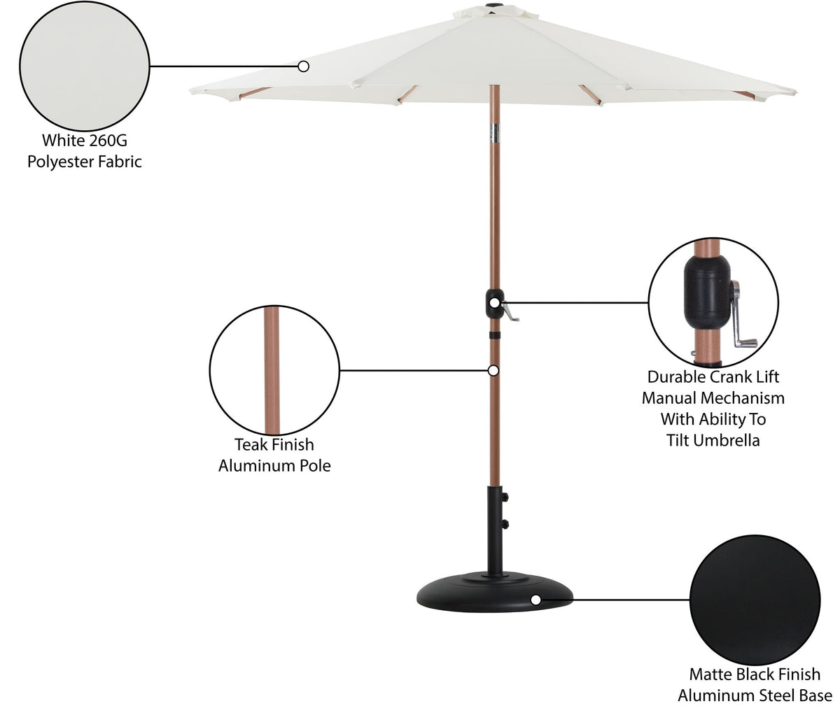Fiji - Aluminum Patio Umbrella With Round Black And Teak Base