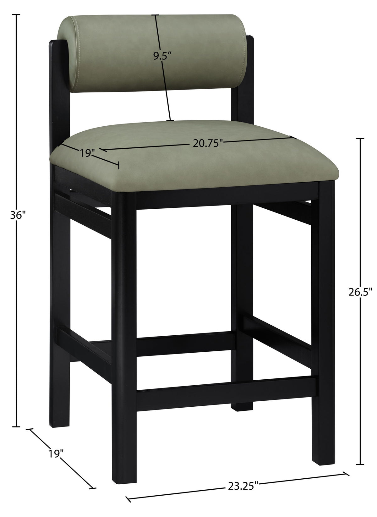 Roundhill - Faux Leather Counter Stool - Black Frame