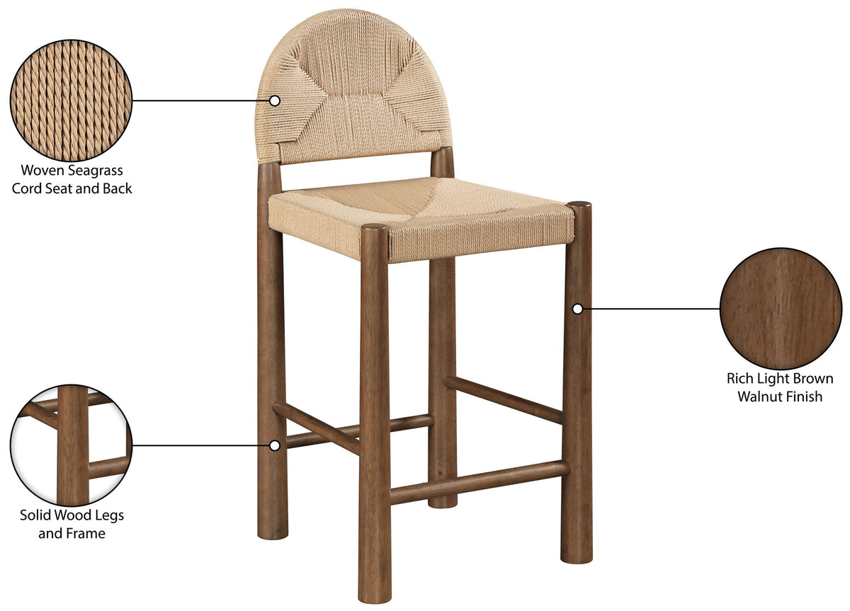 Bohemia - Woven Seagrass Cord And Solid Wood Counter Stool - Beige