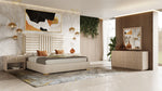 Queen - Daystar + Roma - Modern Beige Velvet + Travertine + Gold Bedroom Set