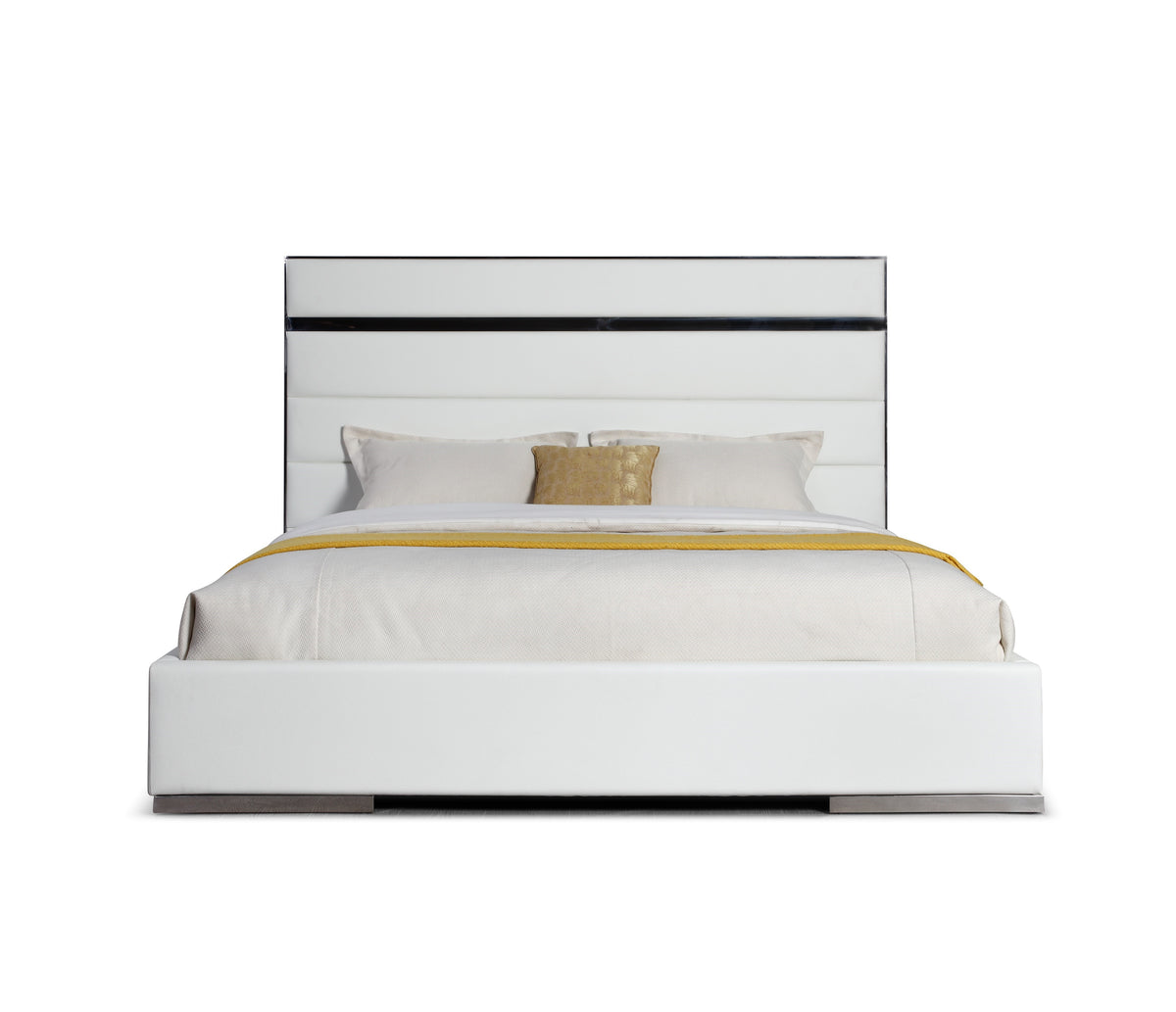 Queen Cartier - Modern White Vegan Leather + Stainless Steel Bed by VIG Furniture - View 1