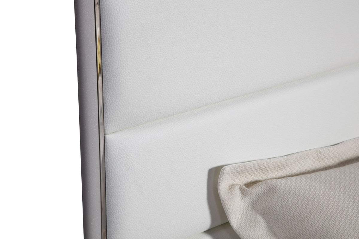 Eastern King Cartier - Modern White Vegan Leather + Stainless Steel Bedroom Set