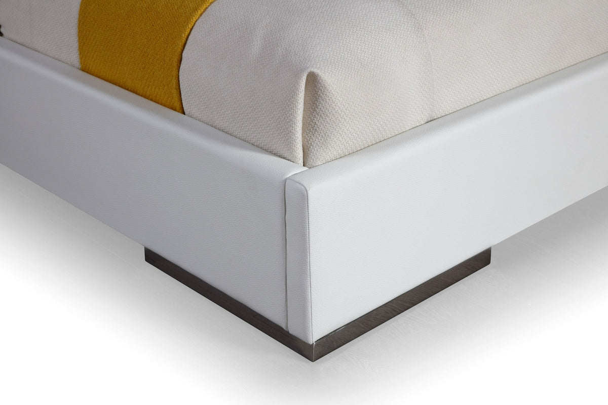 Eastern King Cartier - Modern White Vegan Leather + Stainless Steel Bedroom Set