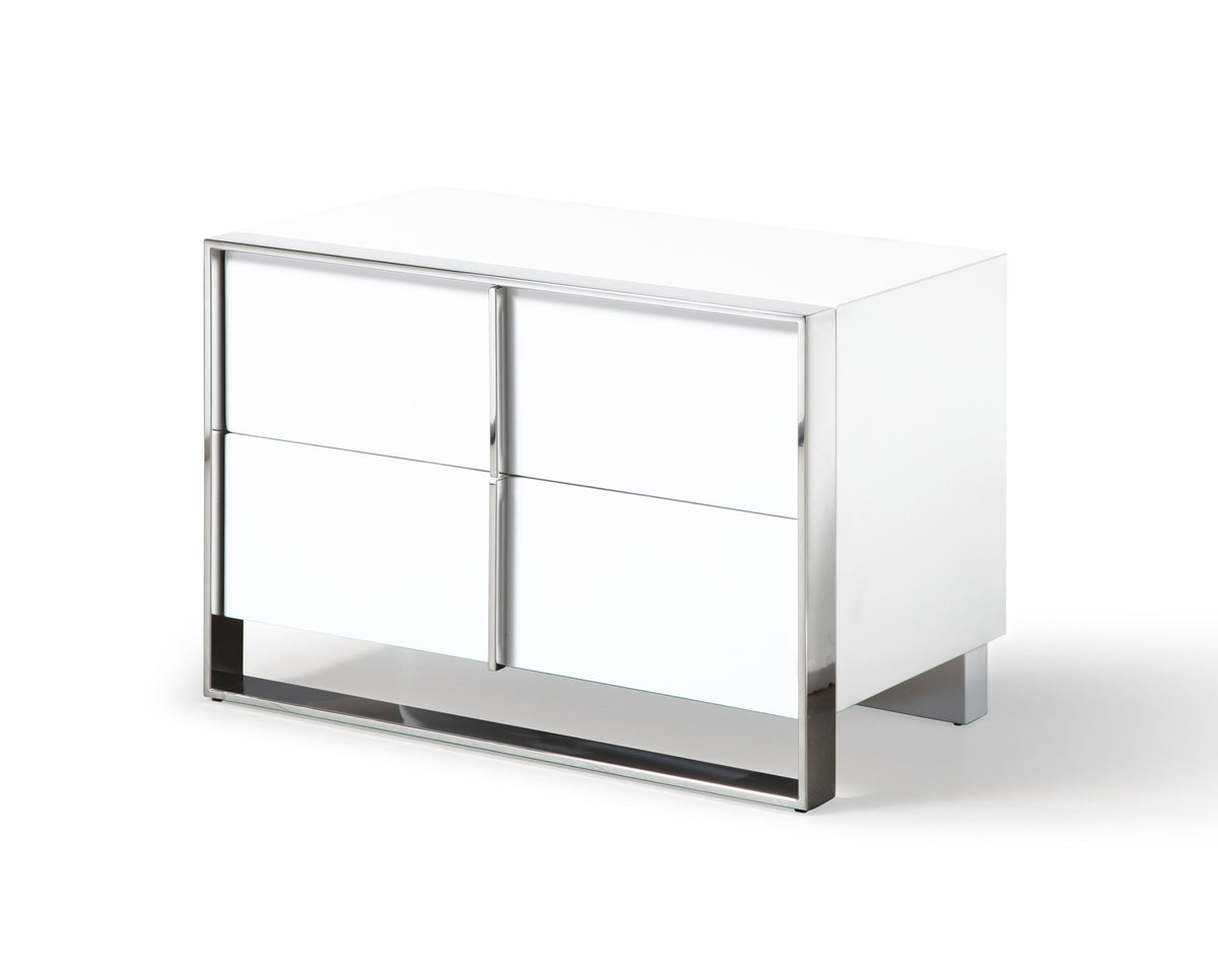 Eastern King Cartier - Modern White Vegan Leather + Stainless Steel Bedroom Set