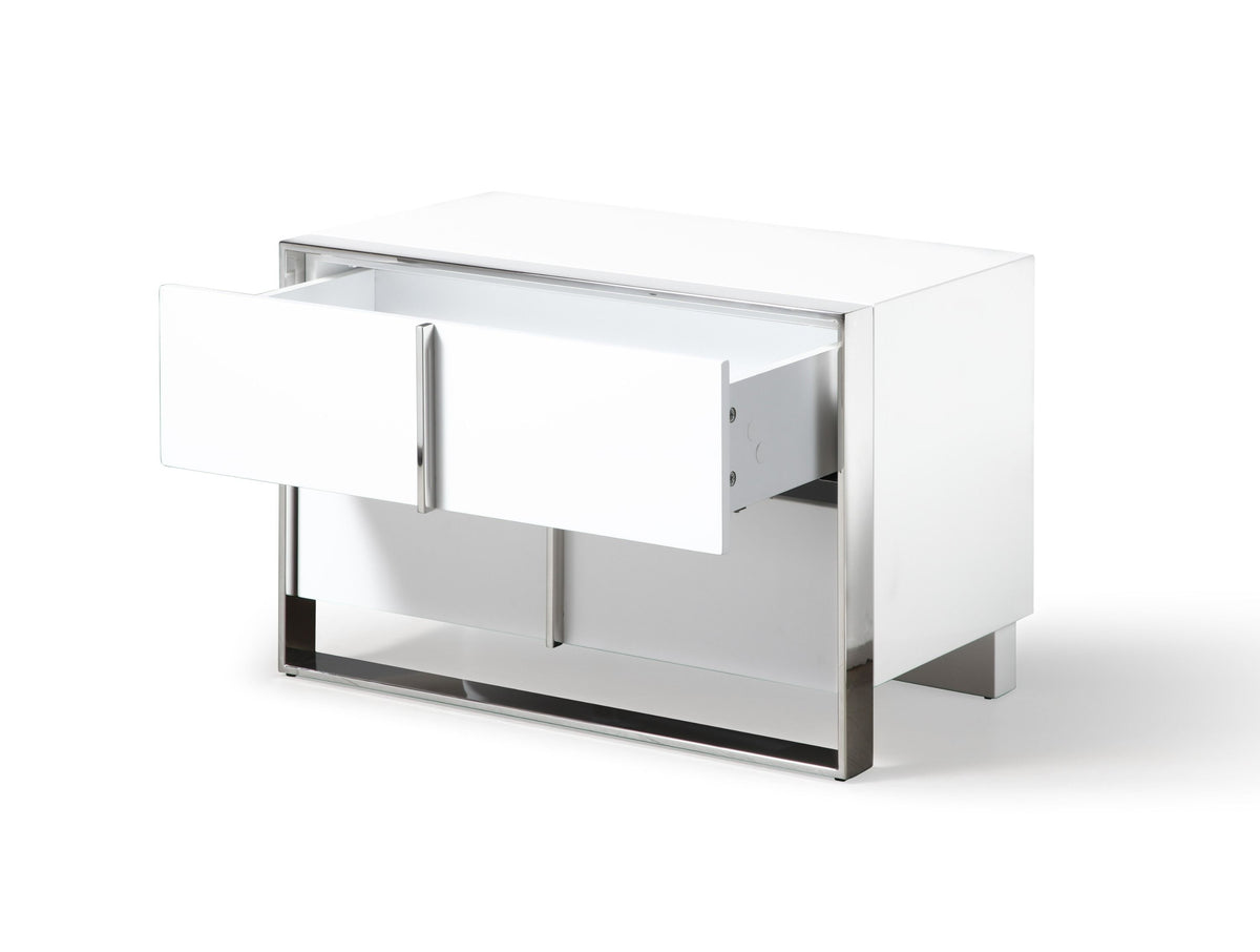 Eastern King Cartier - Modern White Vegan Leather + Stainless Steel Bedroom Set