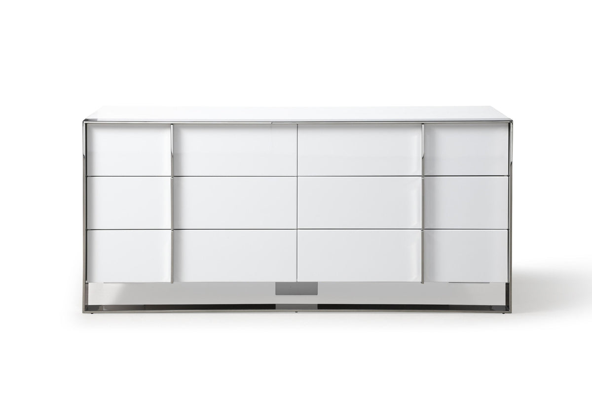 Eastern King Cartier - Modern White Vegan Leather + Stainless Steel Bedroom Set