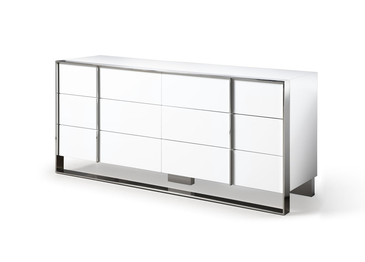 Eastern King Cartier - Modern White Vegan Leather + Stainless Steel Bedroom Set