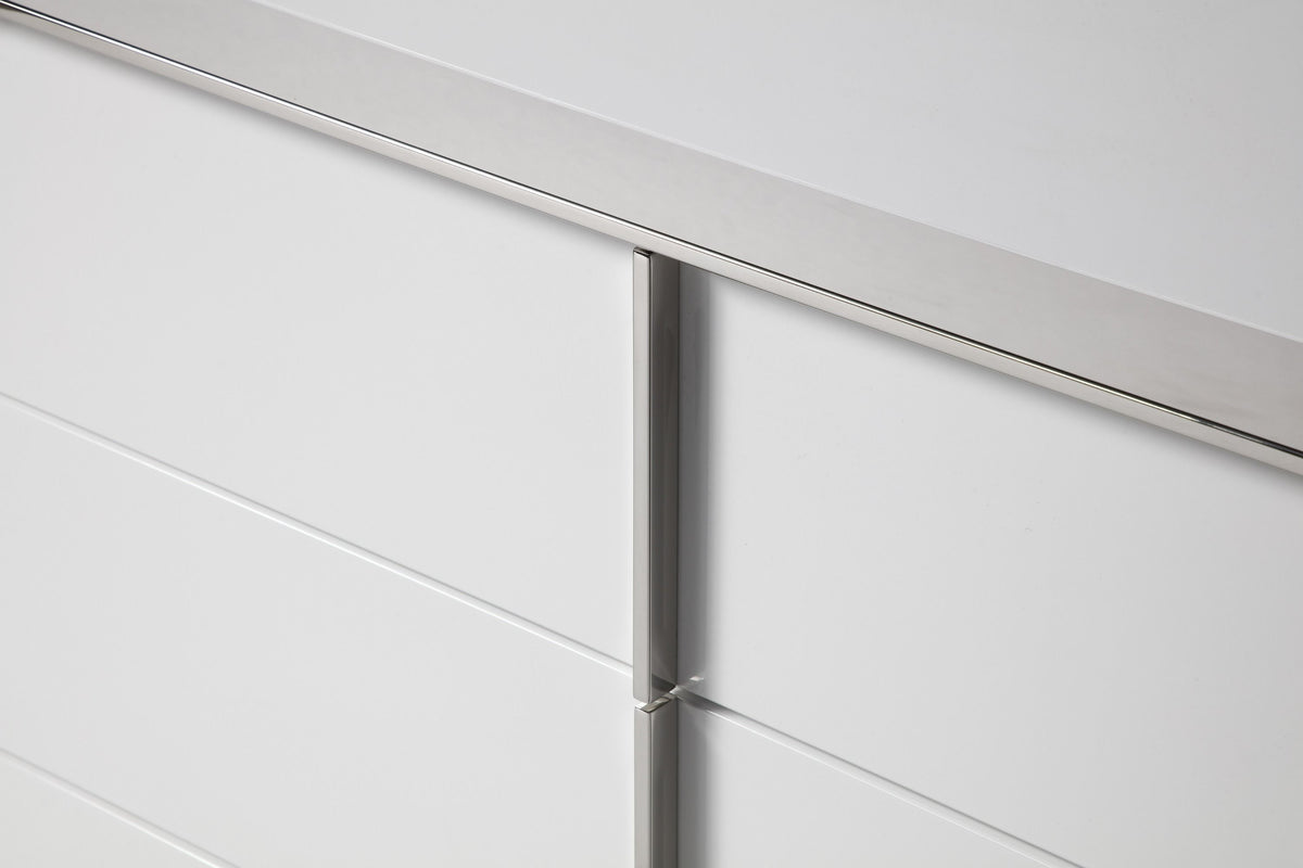 Eastern King Cartier - Modern White Vegan Leather + Stainless Steel Bedroom Set